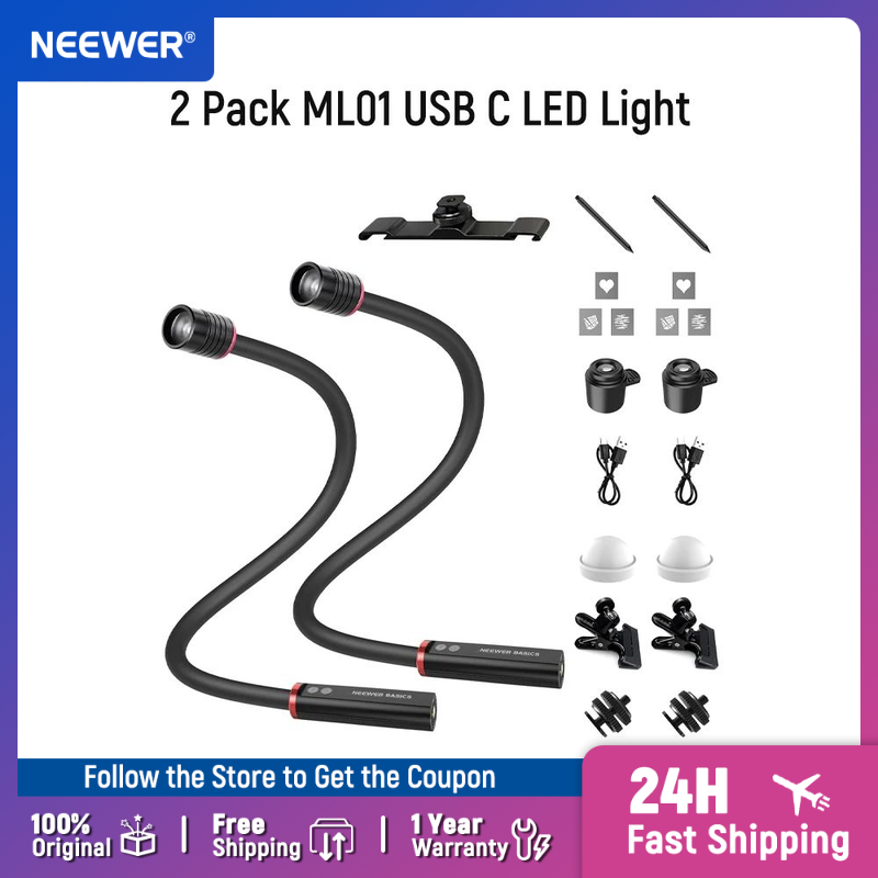 Photography Lighting Basics - NEEWER BASICS 2-pack ML01 USB-C LED-lamp
